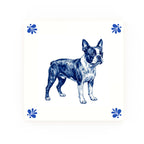 Boston Terrier Delft blue decorative ceramic tile – Modern corner style