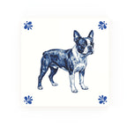 Boston Terrier Delft blue decorative ceramic tile – Modern corner style