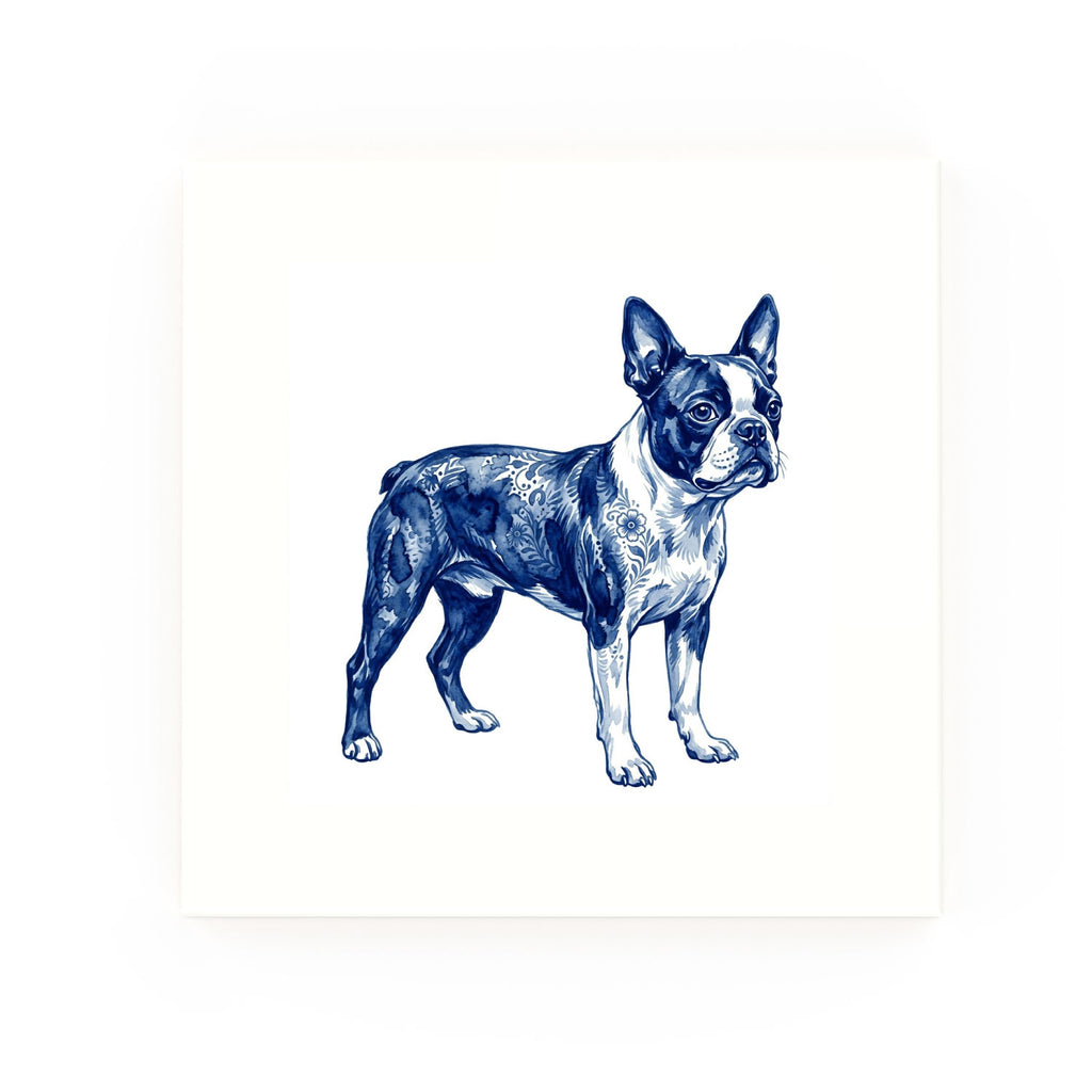 Boston Terrier Delft blue decorative ceramic tile – no corner style