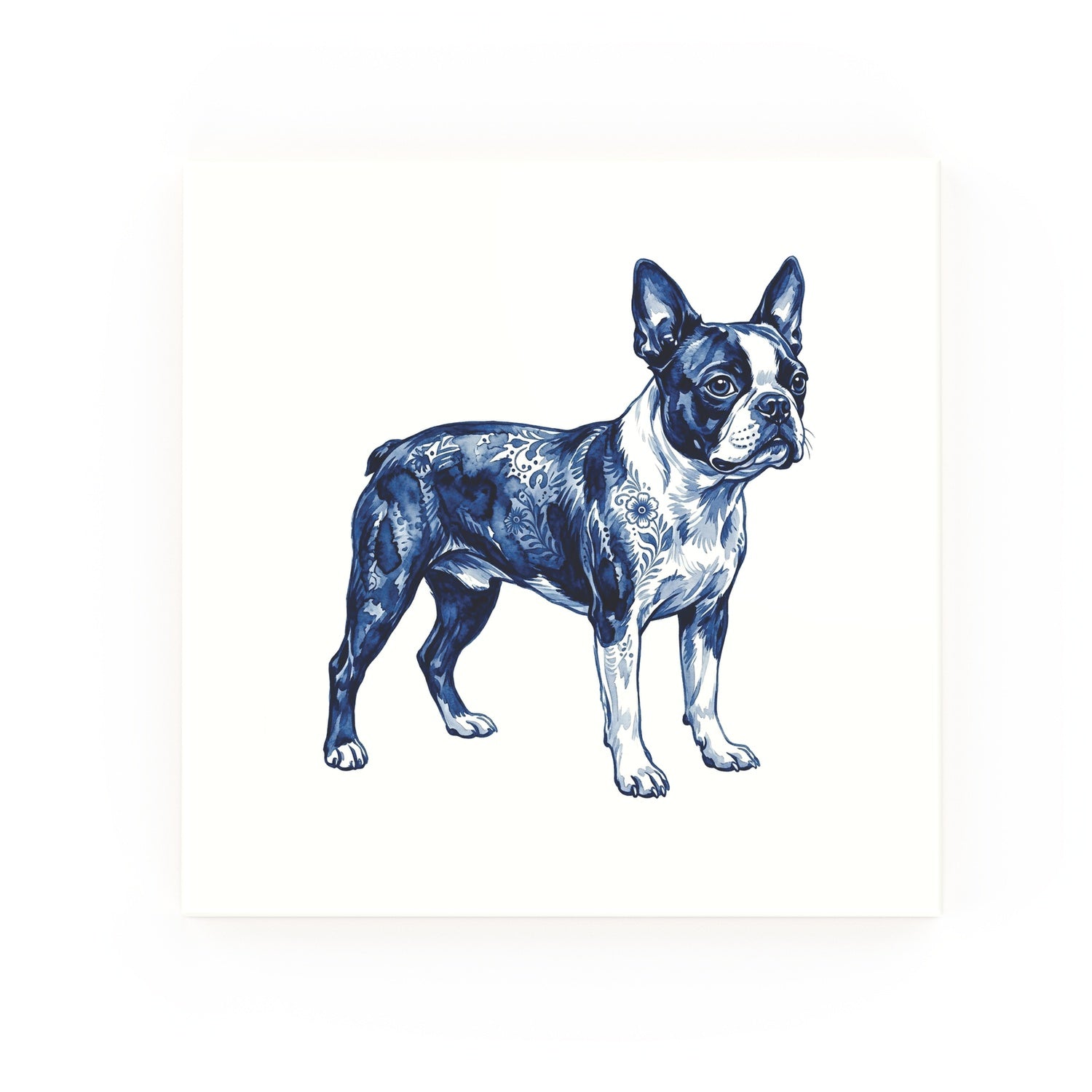 Boston Terrier Delft blue decorative ceramic tile – no corner style