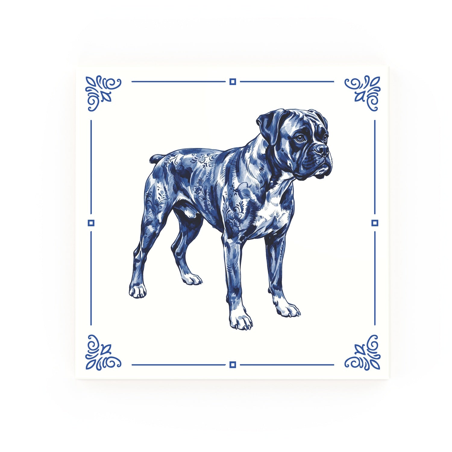 Boxer Delft blue decorative ceramic tile – Classic corner style