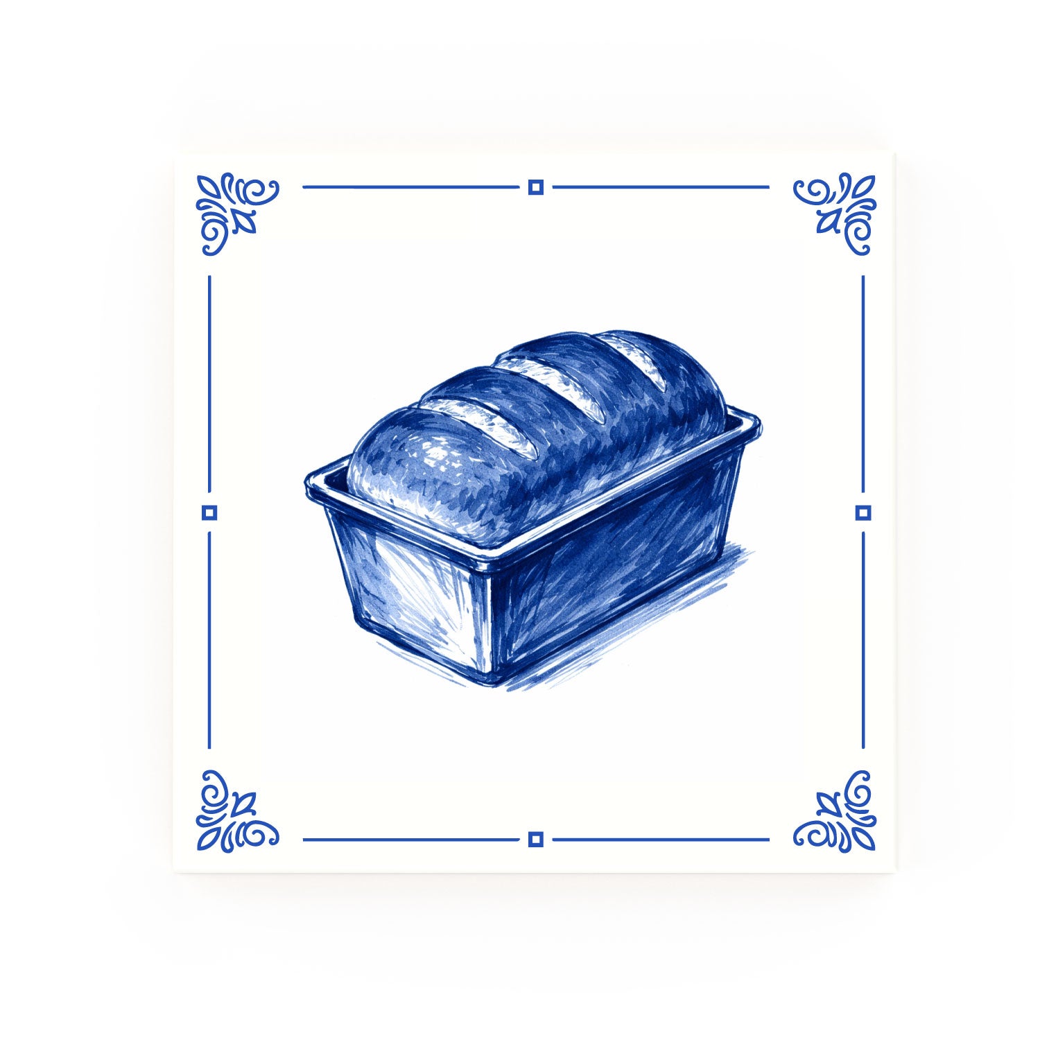 Bread Loaf Delft blue decorative ceramic tile – Classic corner style
