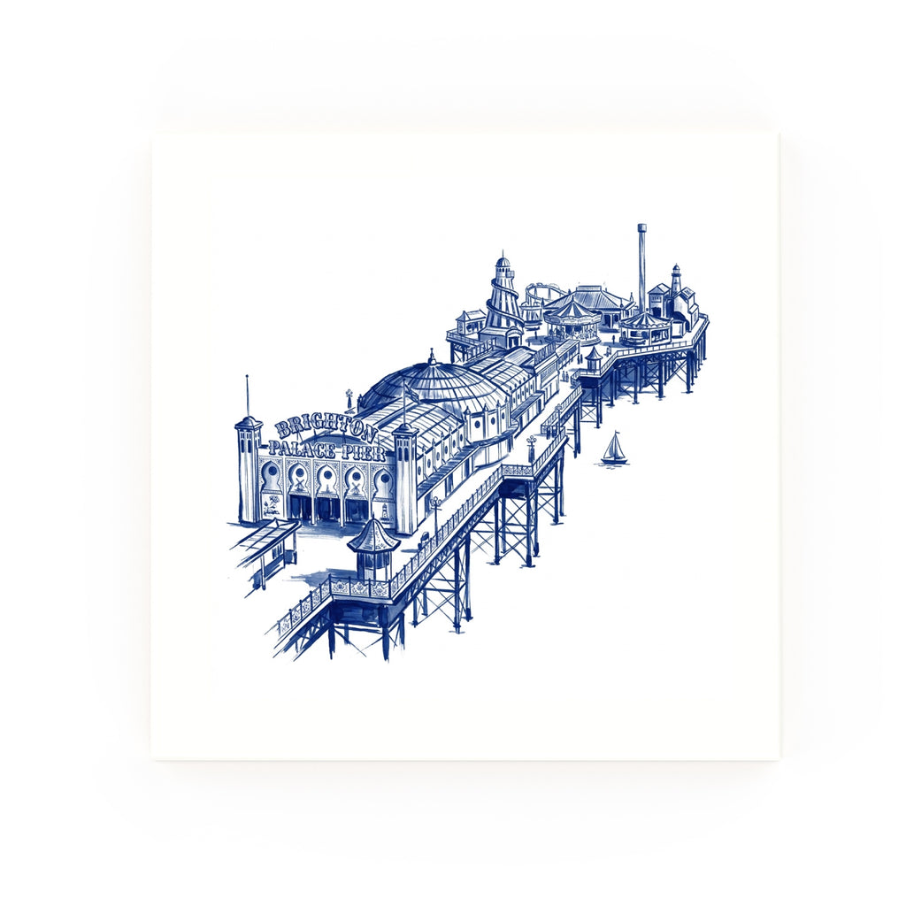 Brighton Pier Delft blue decorative ceramic tile – no corner style