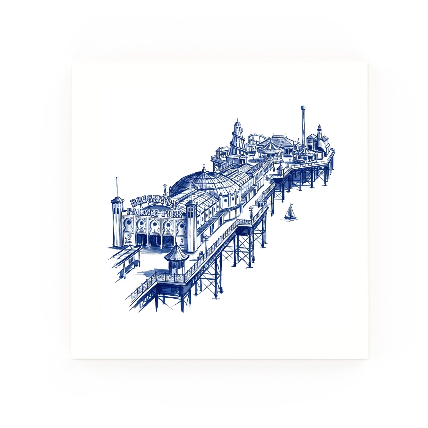 Brighton Pier Delft blue decorative ceramic tile – no corner style