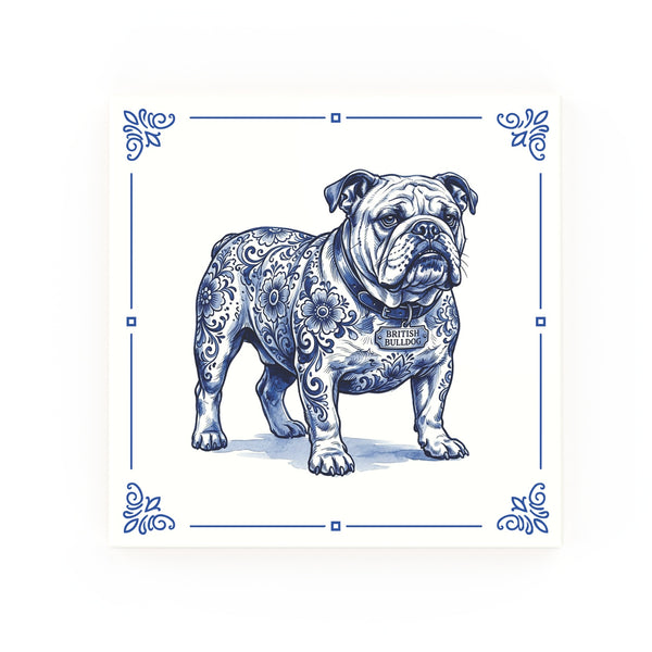 Bulldog Delft blue decorative ceramic tile – Classic corner style