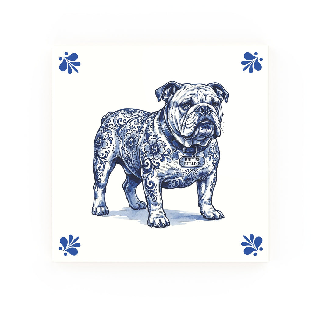 Bulldog Delft blue decorative ceramic tile – Modern corner style