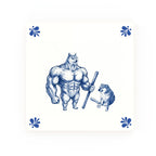 Buff Doge vs. Cheems Delft blue decorative ceramic tile – Modern corner style