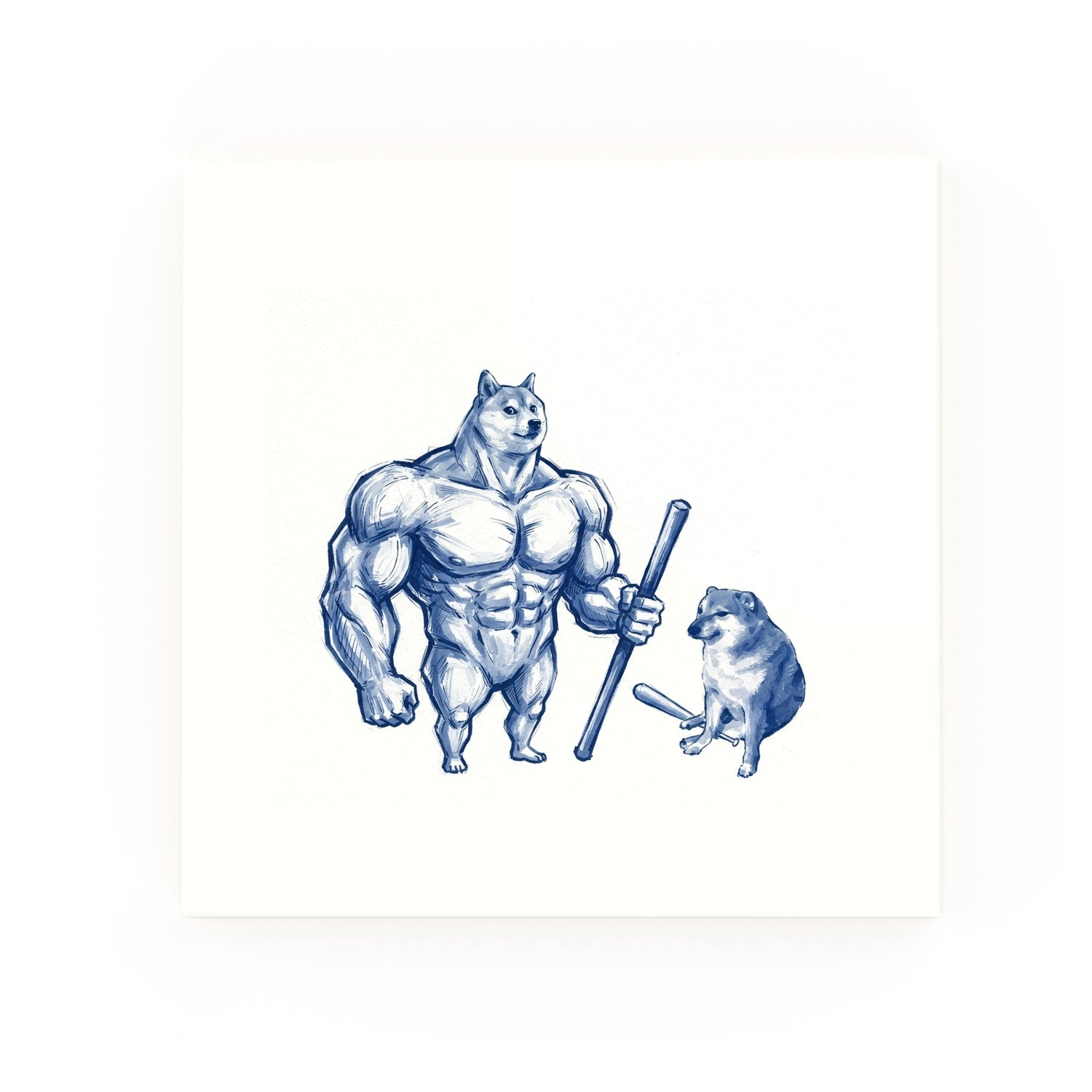 Buff Doge vs. Cheems Delft blue decorative ceramic tile – no corner style