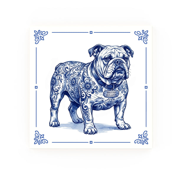 Bulldog Delft blue decorative ceramic tile – Classic corner style