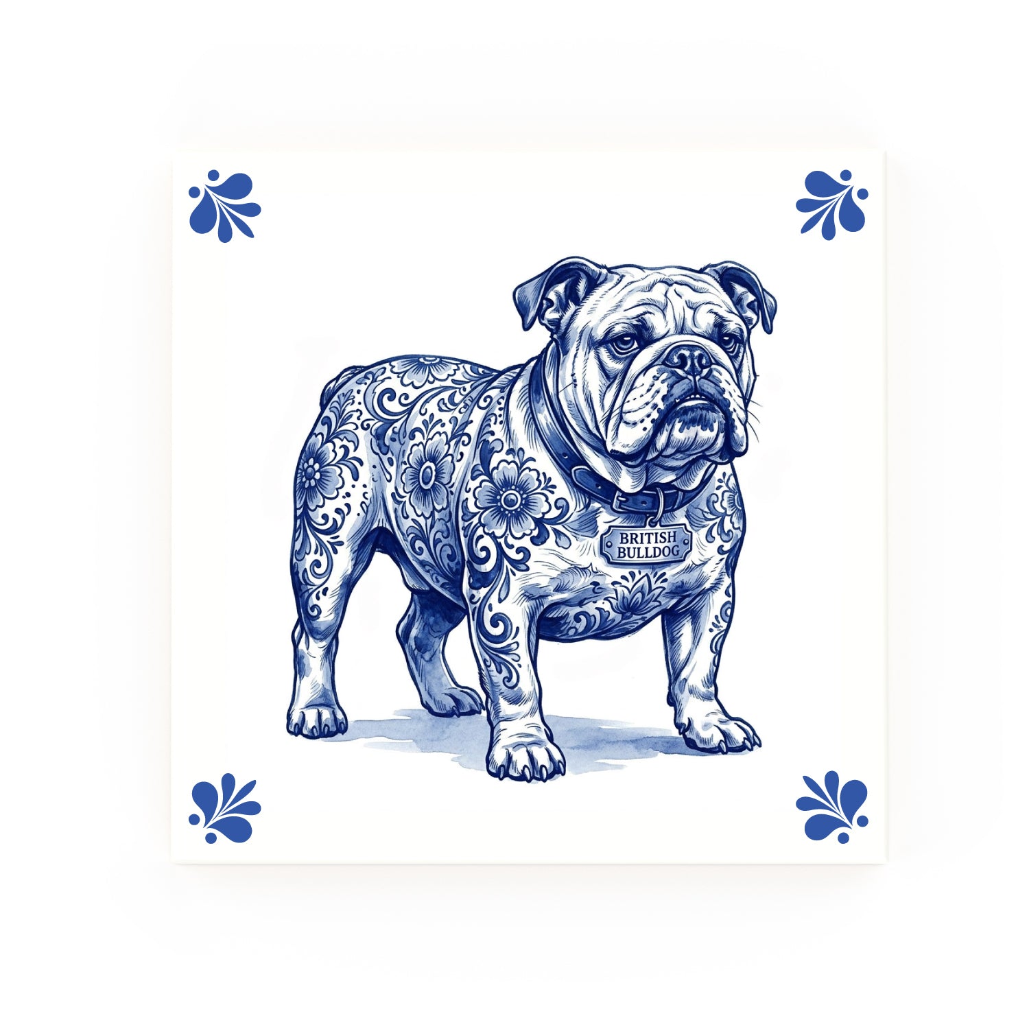 Bulldog Delft blue decorative ceramic tile – Modern corner style