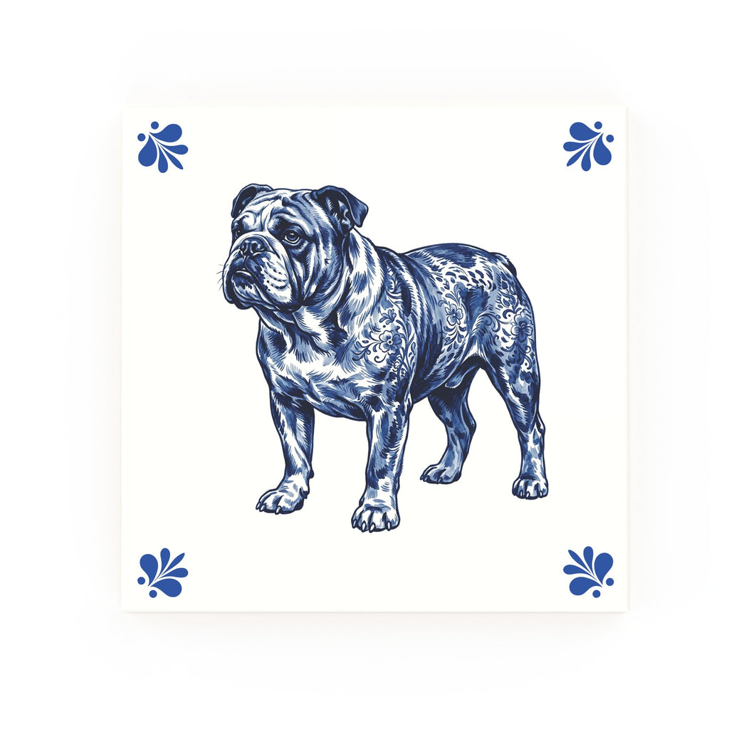 Bulldog Delft blue decorative ceramic tile – Modern corner style