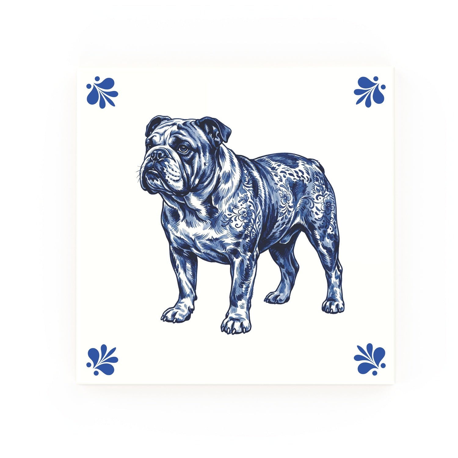 Bulldog Delft blue decorative ceramic tile – Modern corner style