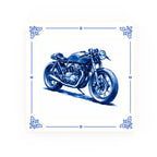 Cafe Racer Motorcycle Delft blue decorative ceramic tile – Classic corner style