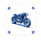 Cafe Racer Motorcycle Delft blue decorative ceramic tile – Modern corner style