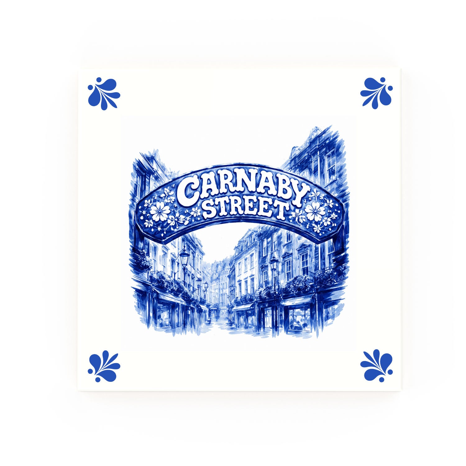 Carnaby Street Delft blue decorative ceramic tile – Modern corner style