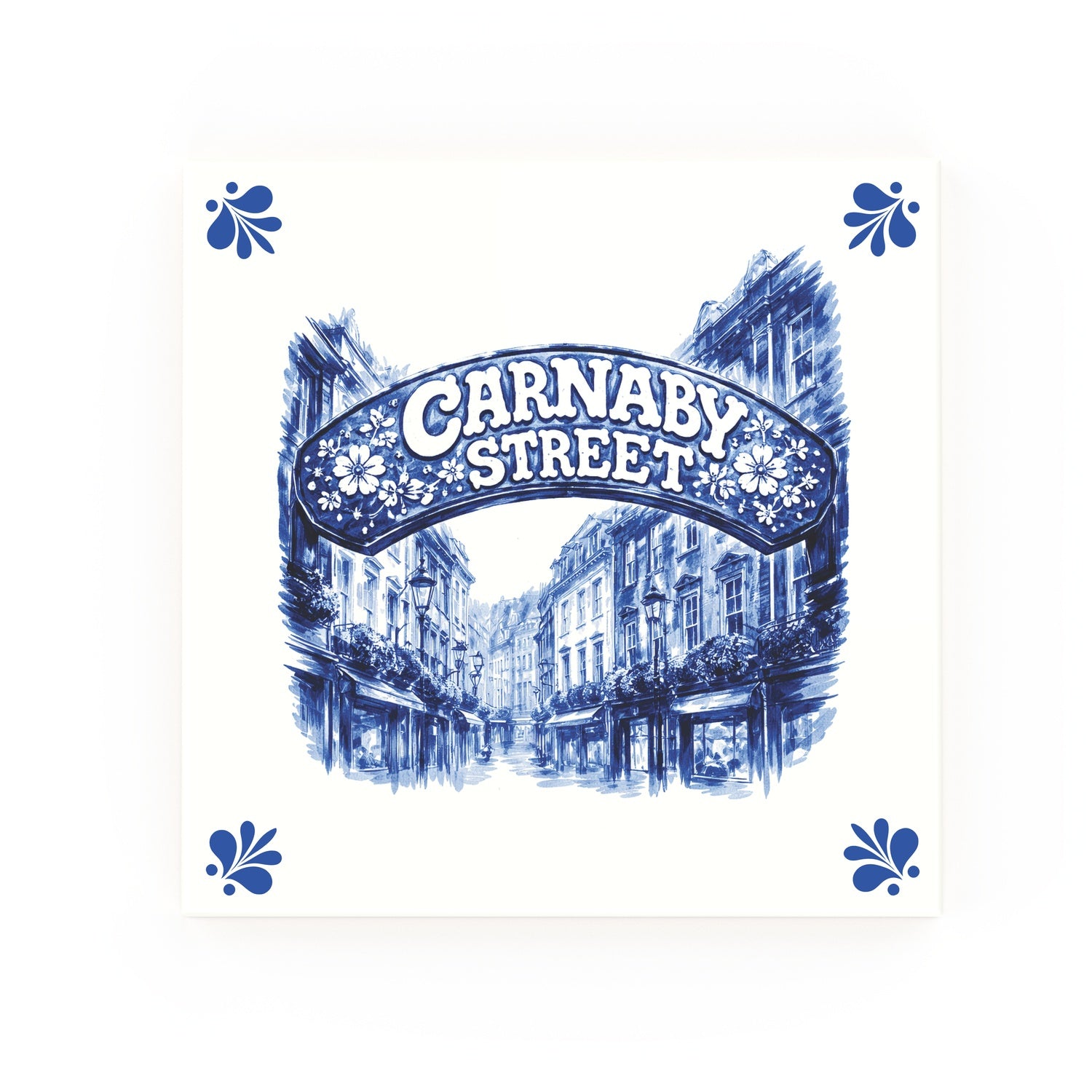 Carnaby Street Delft blue decorative ceramic tile – Modern corner style
