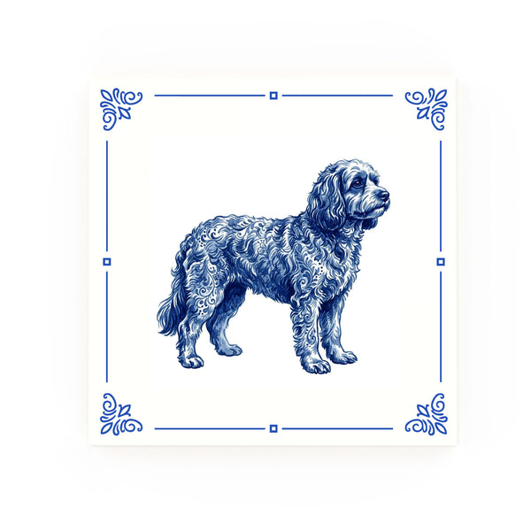 Cavapoo Delft blue decorative ceramic tile – Classic corner style