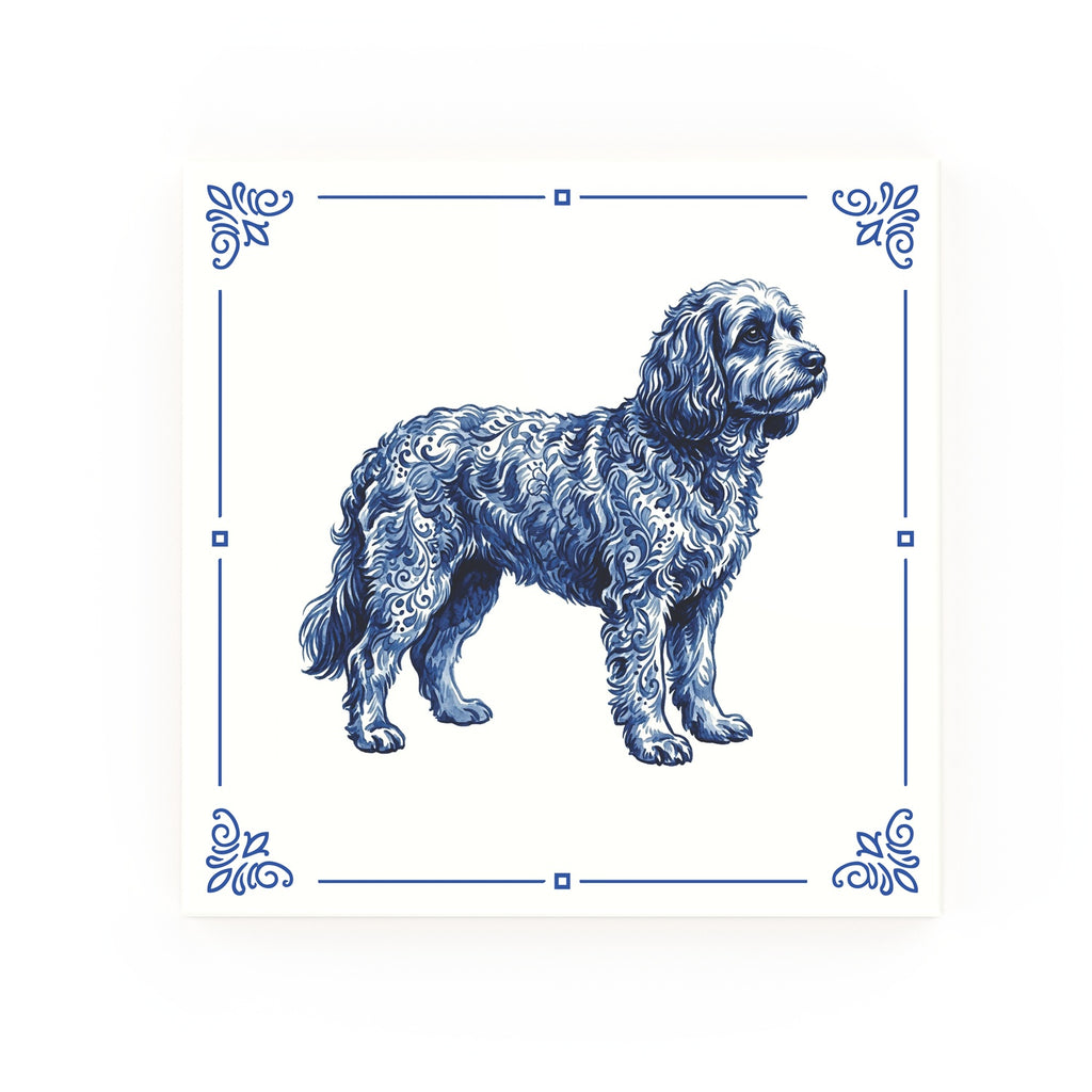 Cavapoo Delft blue decorative ceramic tile – Classic corner style