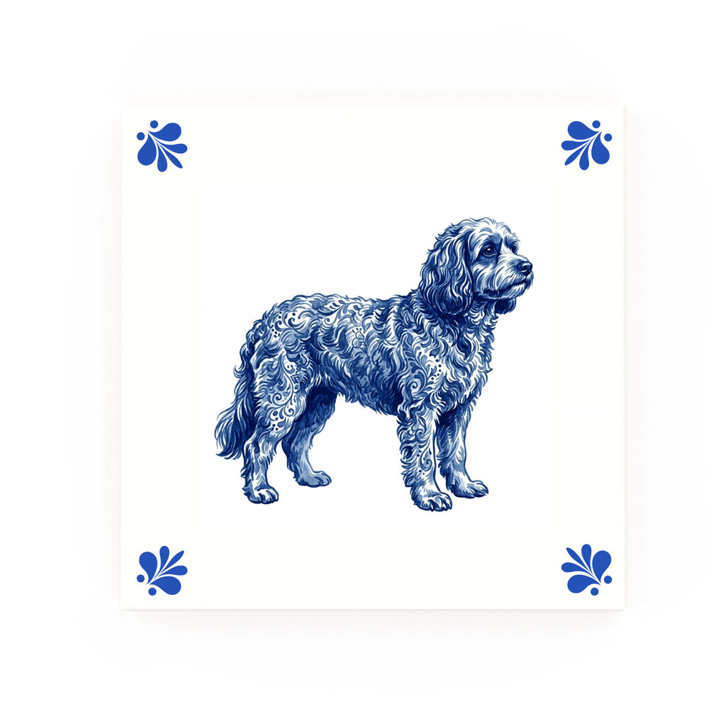 Cavapoo Delft blue decorative ceramic tile – Modern corner style