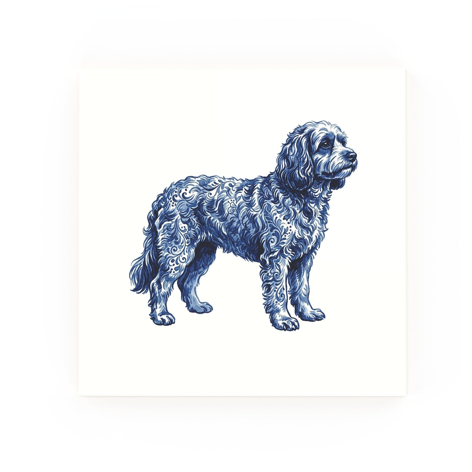 Cavapoo Delft blue decorative ceramic tile – no corner style