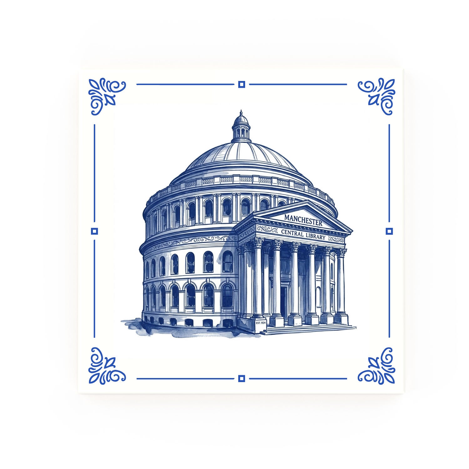 Central Library Delft blue decorative ceramic tile – Classic corner style