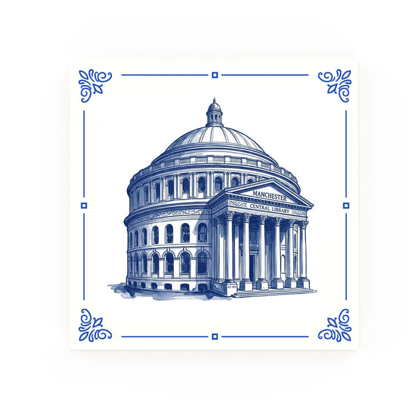 Central Library Delft blue decorative ceramic tile – Classic corner style