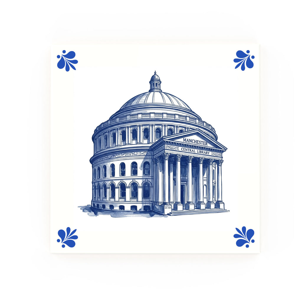 Central Library Delft blue decorative ceramic tile – Modern corner style