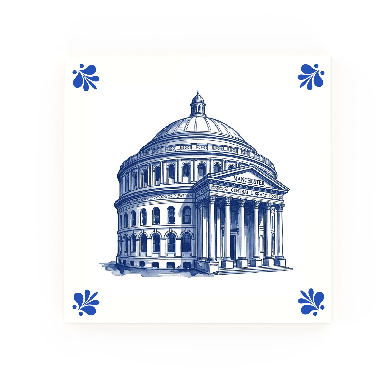 Central Library Delft blue decorative ceramic tile – Modern corner style