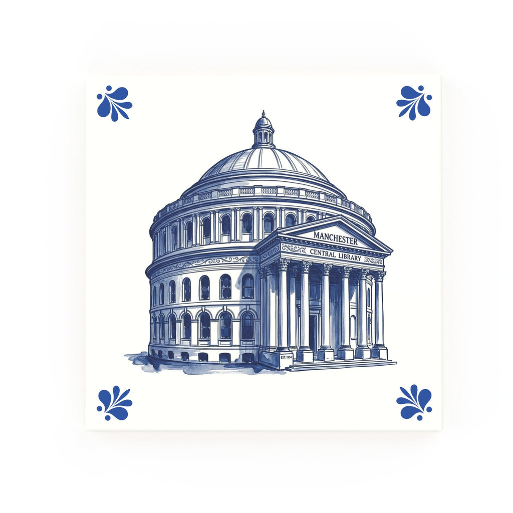 Central Library Delft blue decorative ceramic tile – Modern corner style