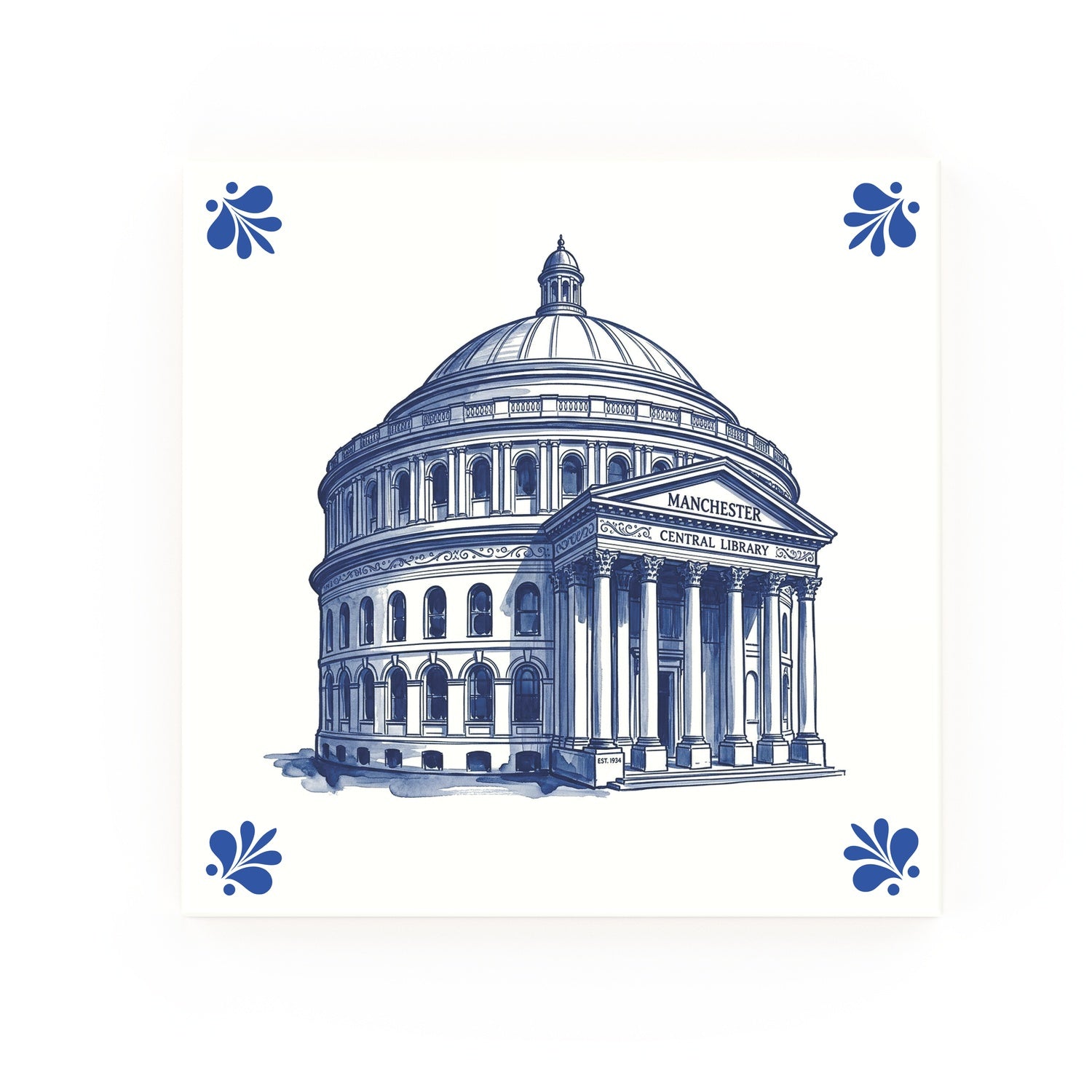 Central Library Delft blue decorative ceramic tile – Modern corner style