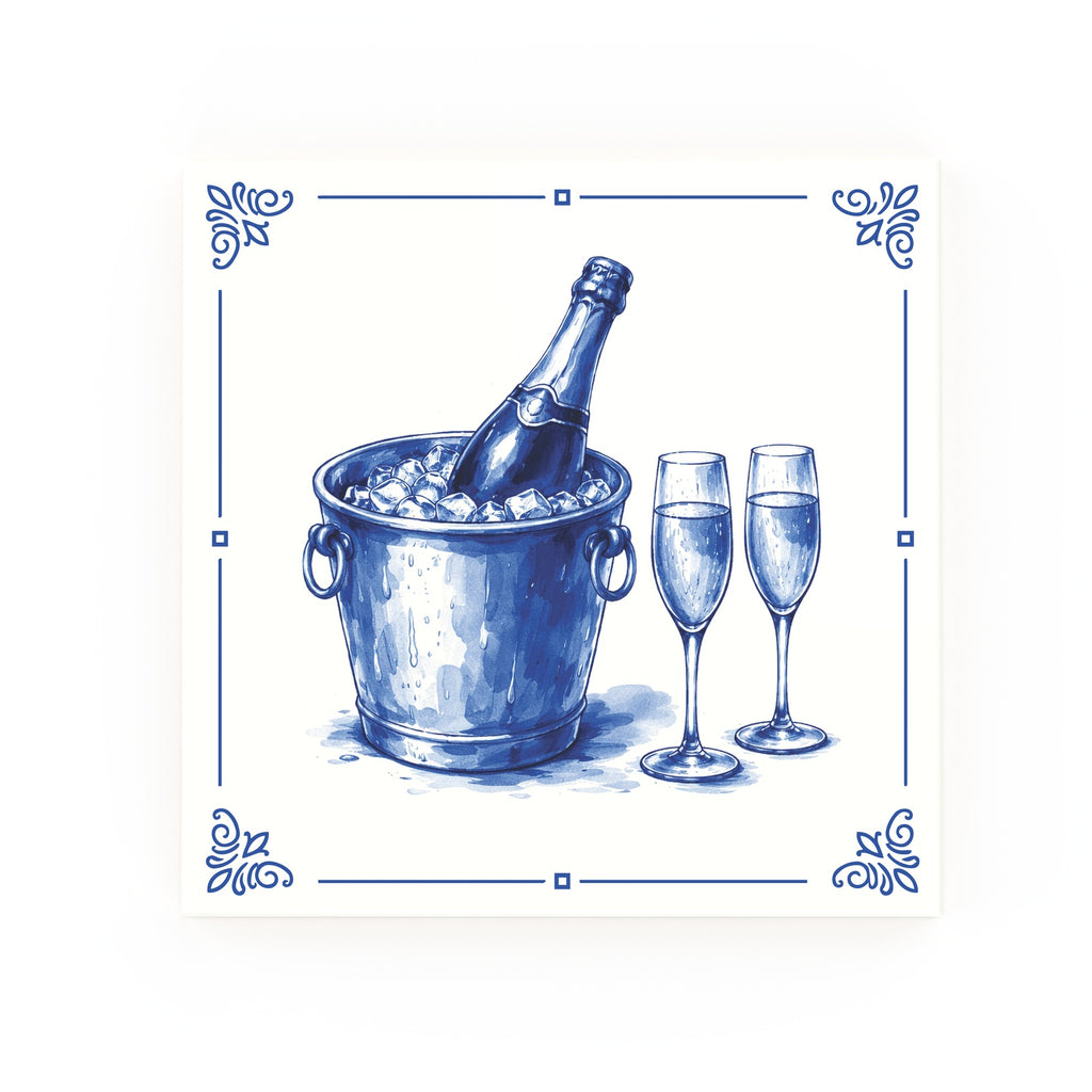 Champagne Glass Delft blue decorative ceramic tile – Classic corner style