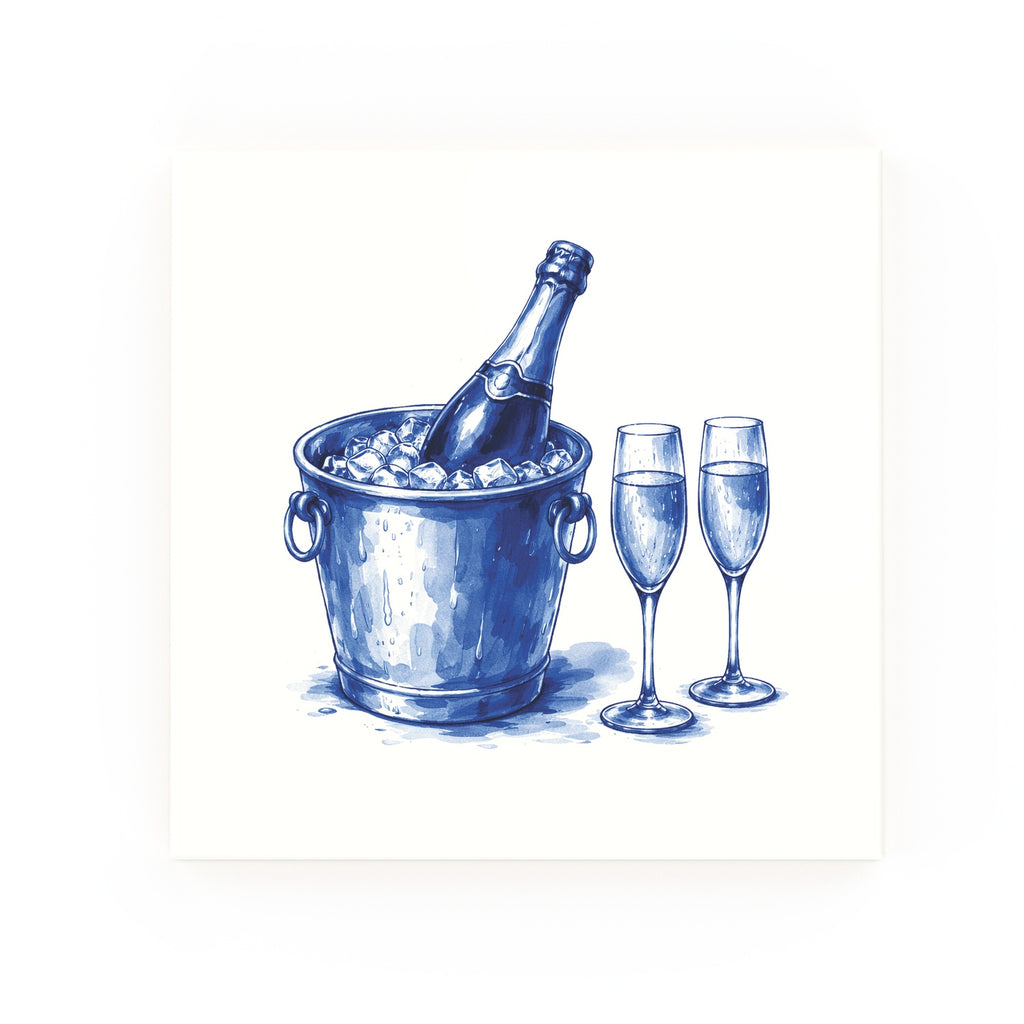 Champagne Glass Delft blue decorative ceramic tile – no corner style