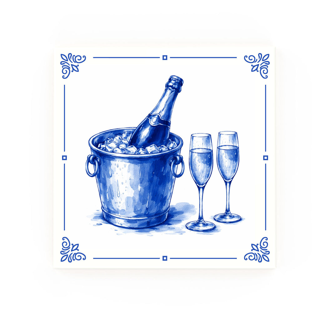 Champagne Glass Delft blue decorative ceramic tile – Classic corner style