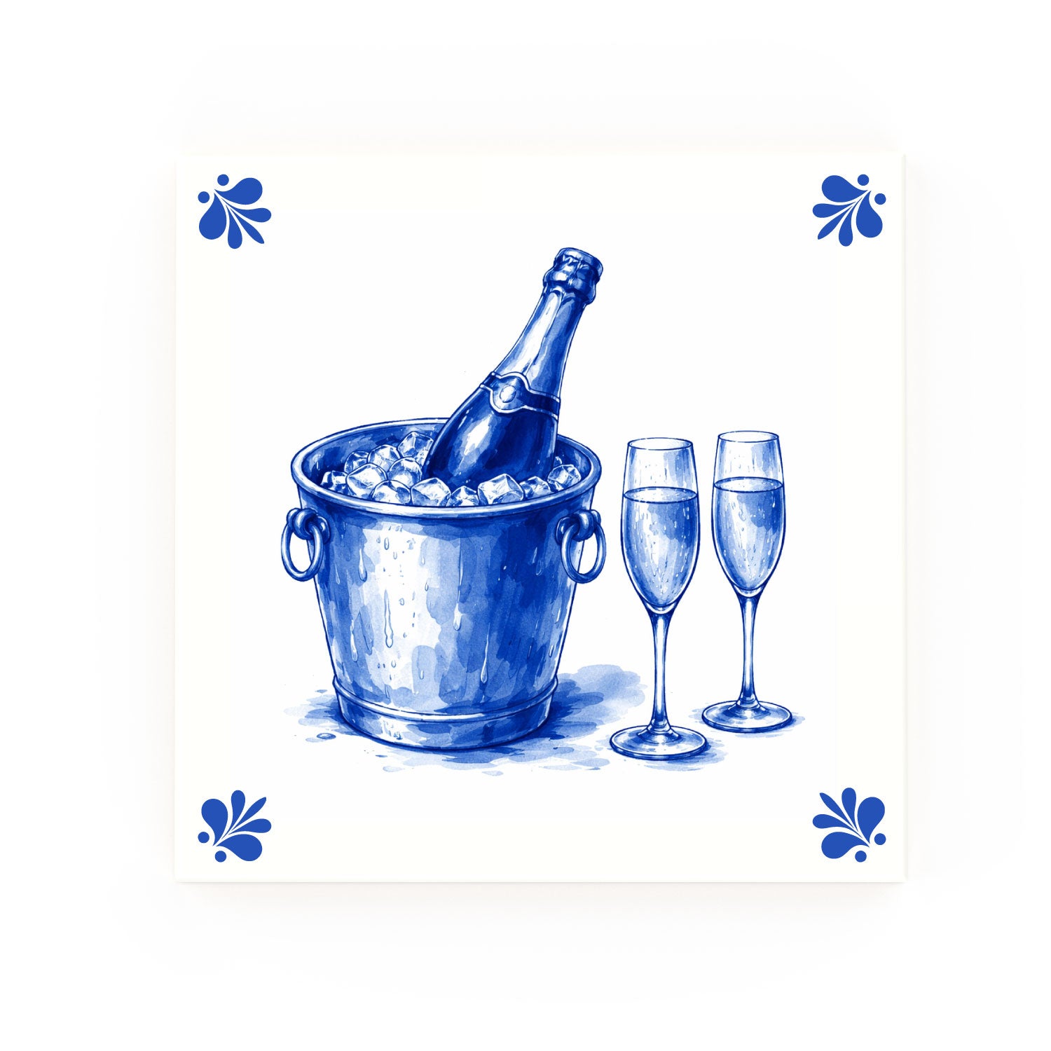 Champagne Glass Delft blue decorative ceramic tile – Modern corner style