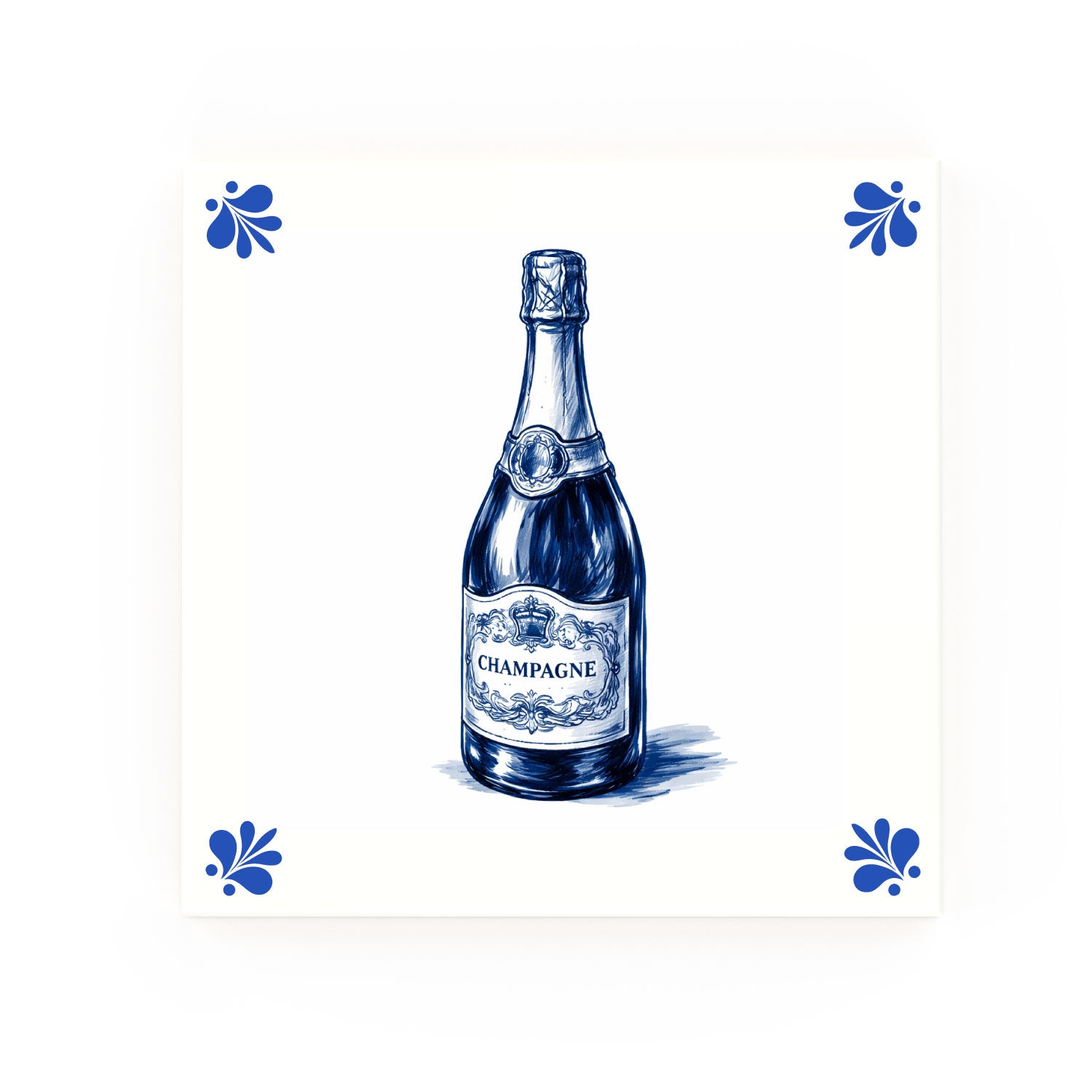 Champagne bottle Delft blue decorative ceramic tile – Modern corner style