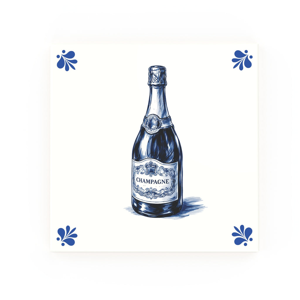 Champagne bottle Delft blue decorative ceramic tile – Modern corner style