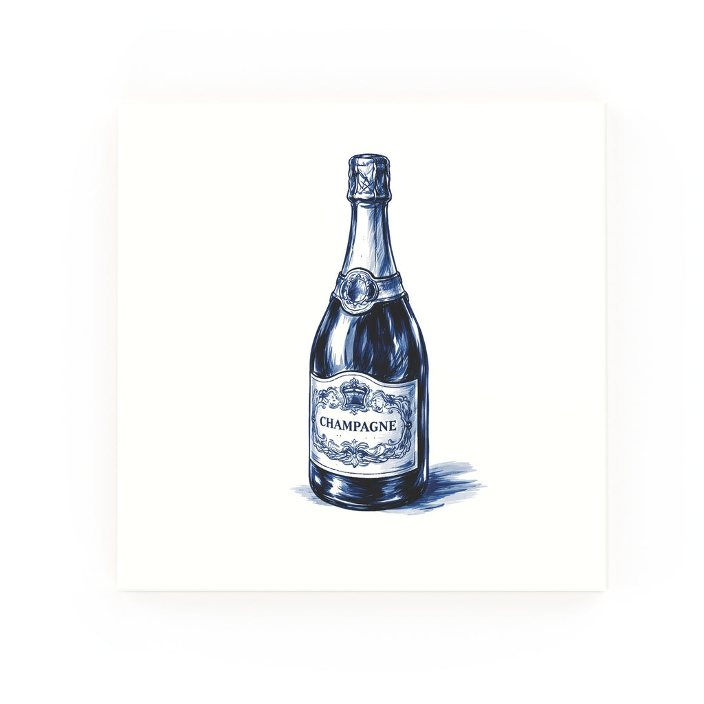 Champagne bottle Delft blue decorative ceramic tile – no corner style