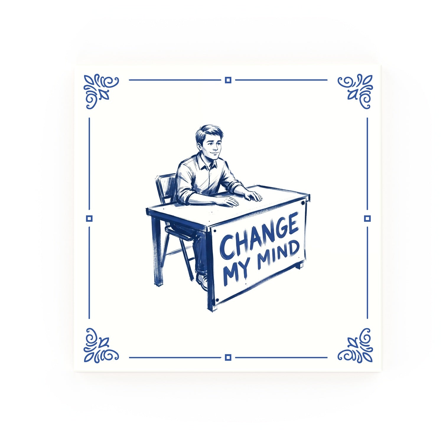 Change My Mind Delft blue decorative ceramic tile – Classic corner style
