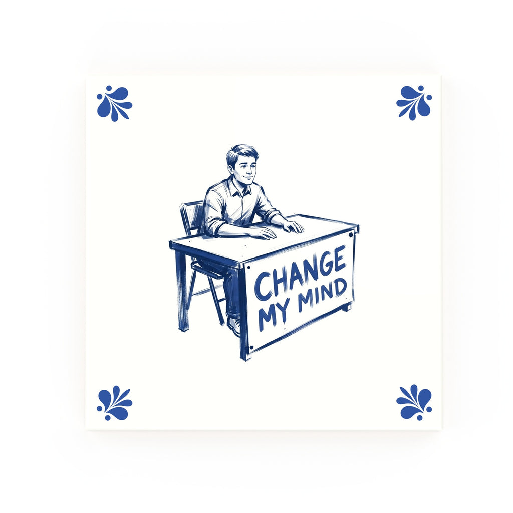 Change My Mind Delft blue decorative ceramic tile – Modern corner style