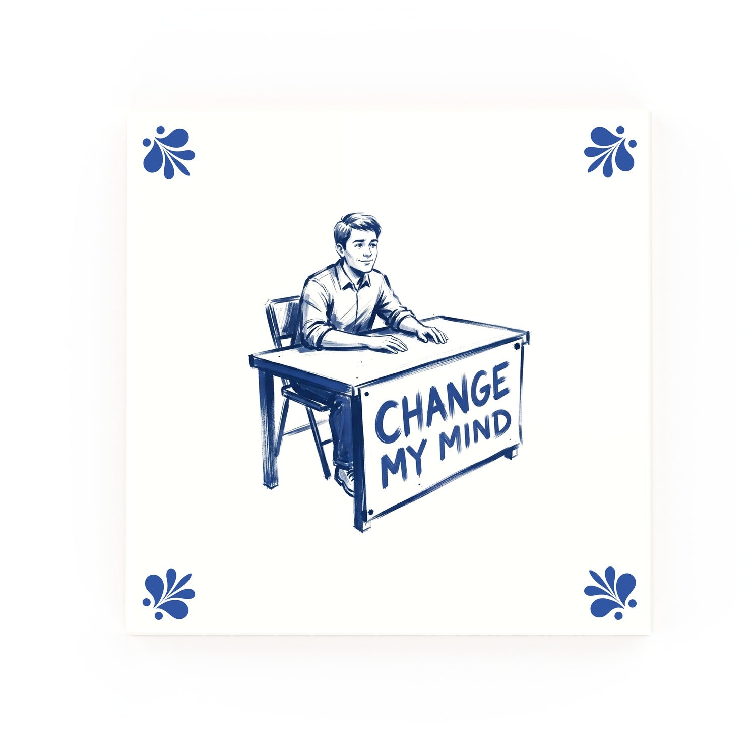 Change My Mind Delft blue decorative ceramic tile – Modern corner style