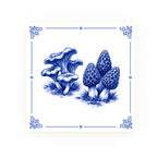 Chanterelles and Wild Morels Delft blue decorative ceramic tile – Classic corner style