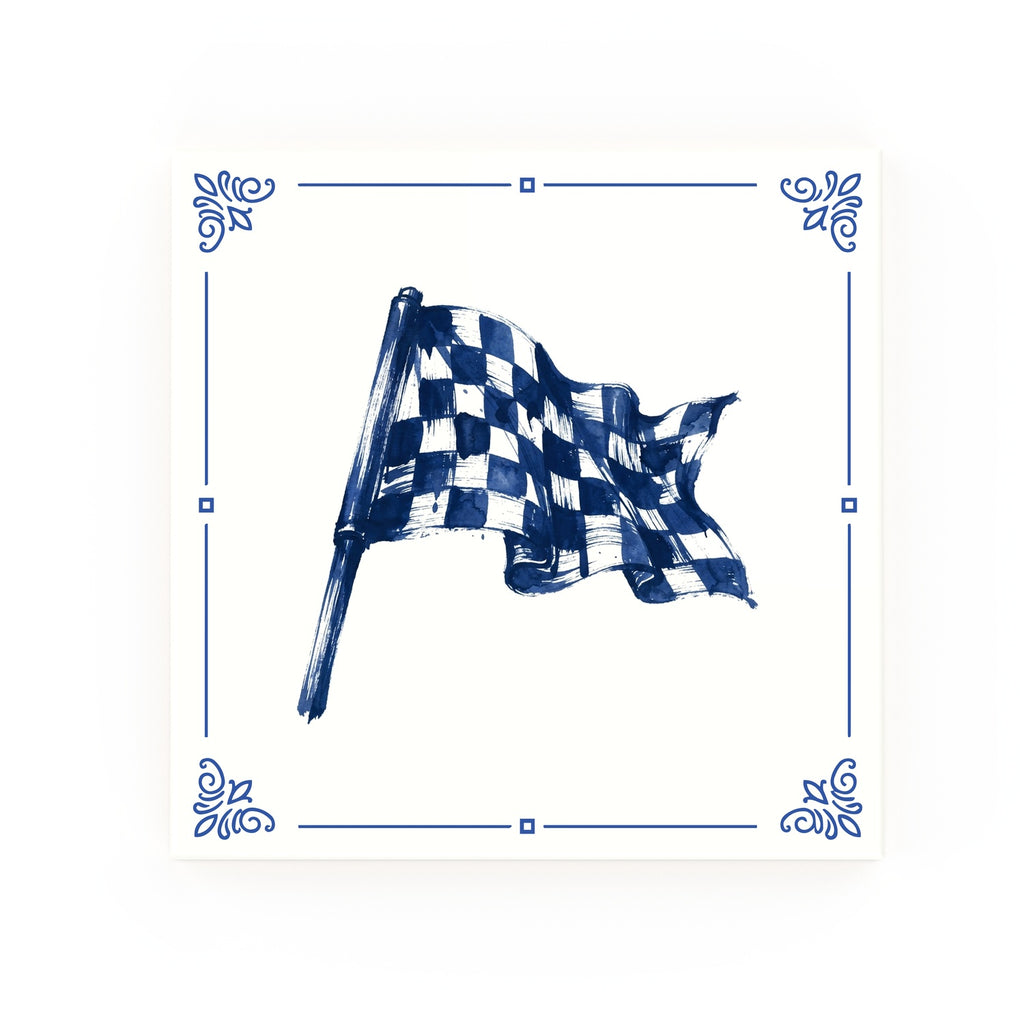 Chequered Flag Delft blue decorative ceramic tile – Classic corner style