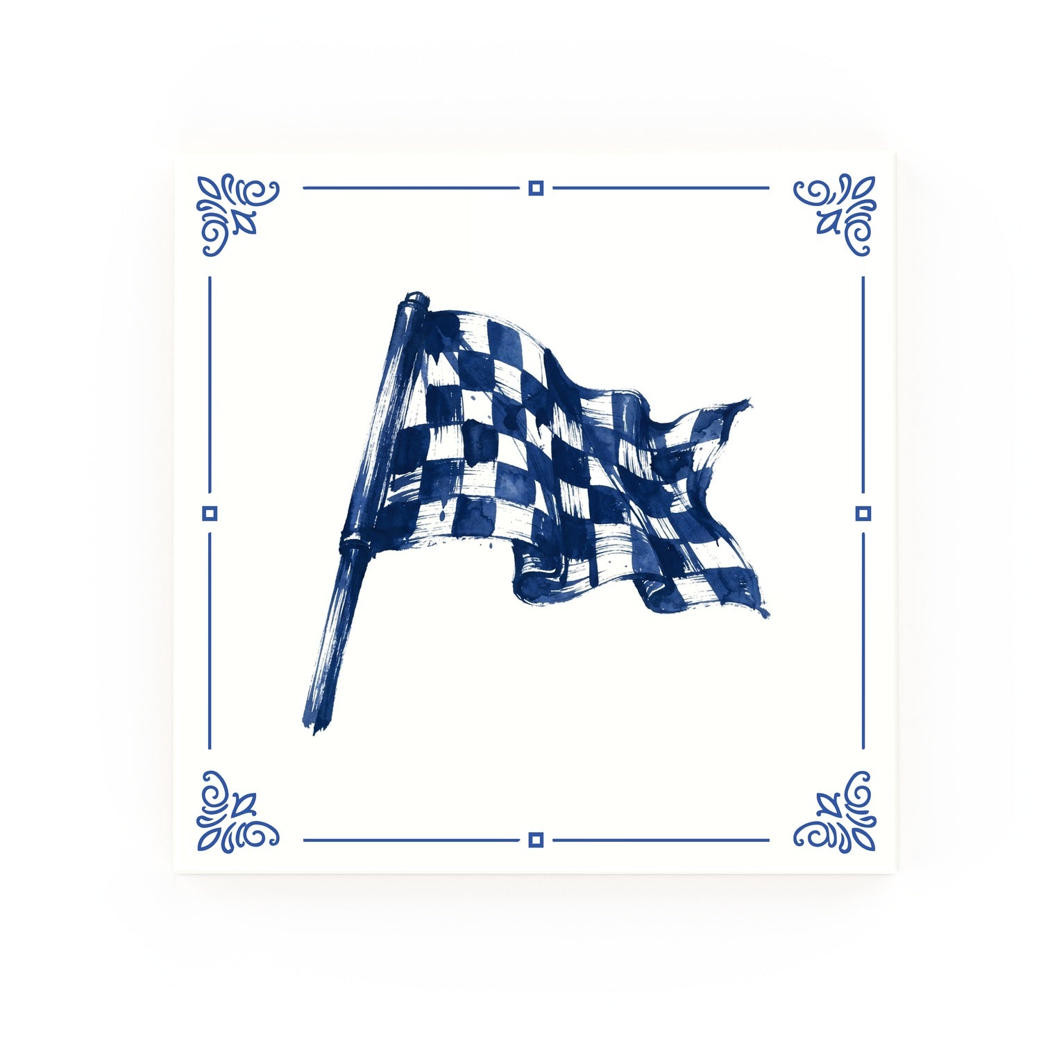 Chequered Flag Delft blue decorative ceramic tile – Classic corner style