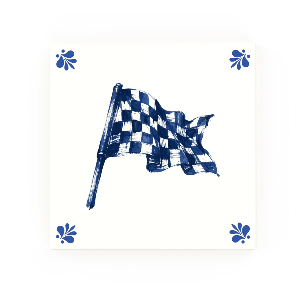 Chequered Flag Delft blue decorative ceramic tile – Modern corner style