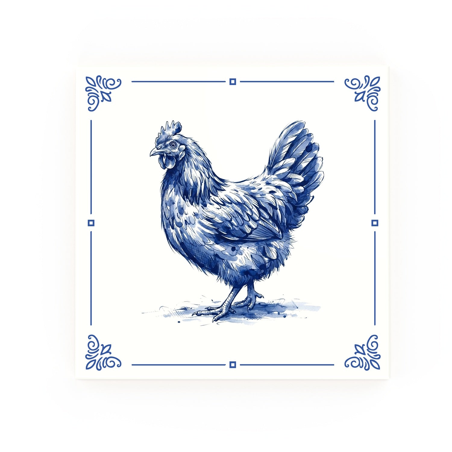 Chicken Delft blue decorative ceramic tile – Classic corner style