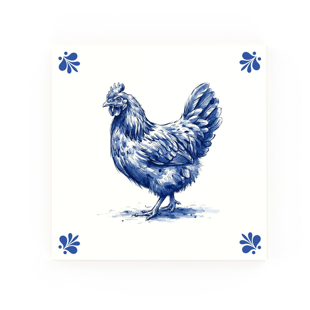 Chicken Delft blue decorative ceramic tile – Modern corner style