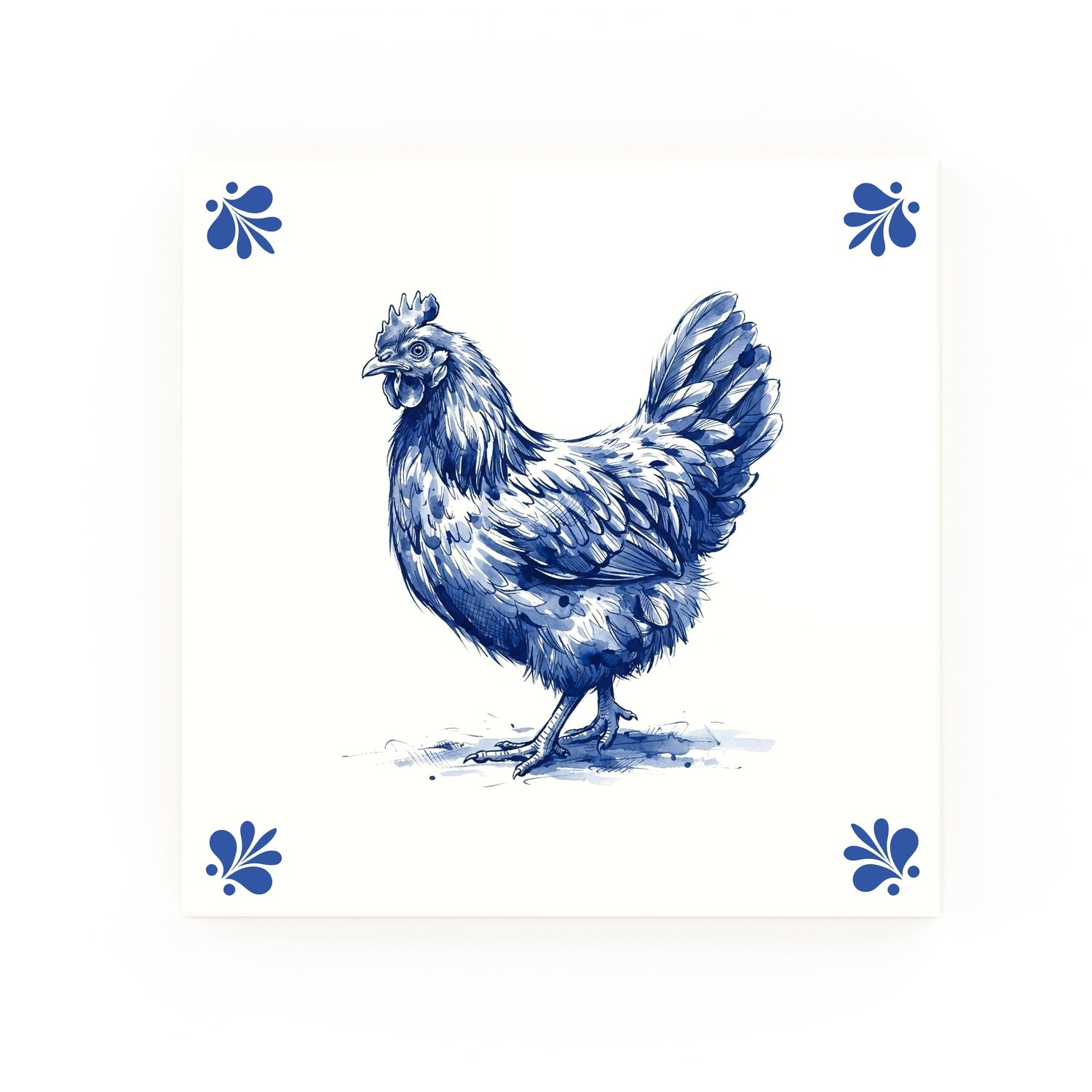 Chicken Delft blue decorative ceramic tile – Modern corner style