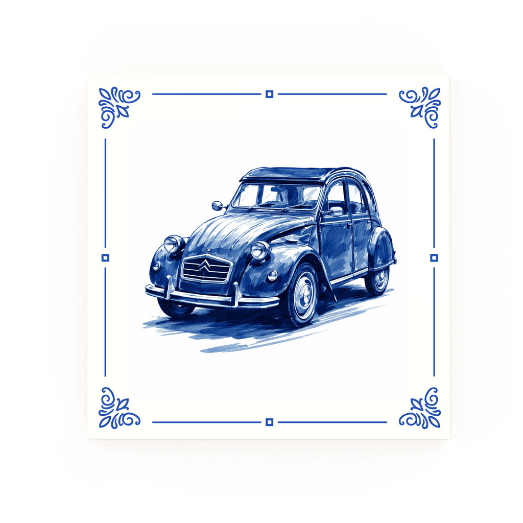 Citroen 2CV Delft blue decorative ceramic tile – Classic corner style