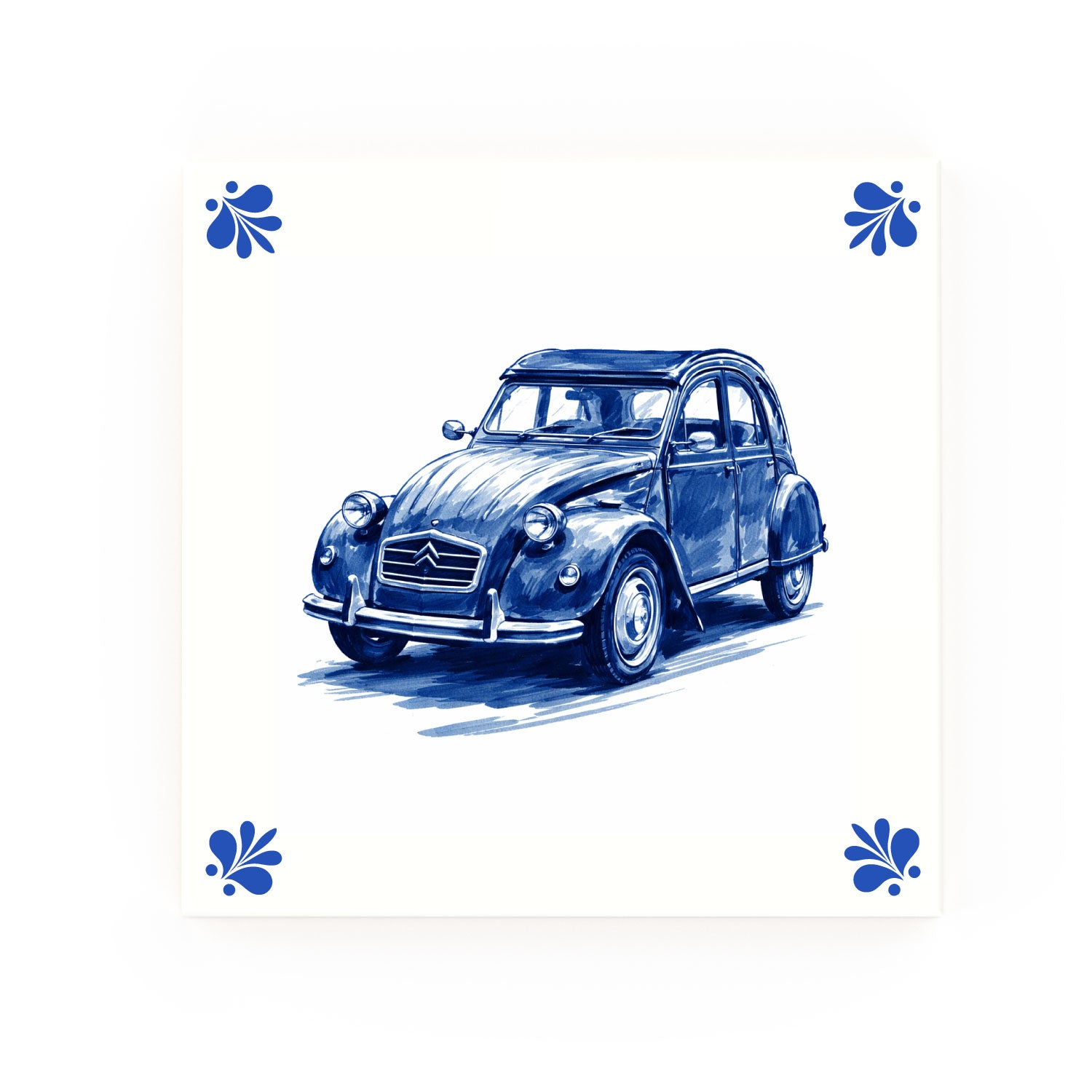 Citroen 2CV Delft blue decorative ceramic tile – Modern corner style