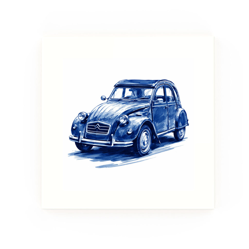 Citroen 2CV Delft blue decorative ceramic tile – no corner style